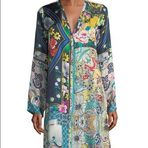 Johnny Was Multi Print Silk Button Cardigan Tunic